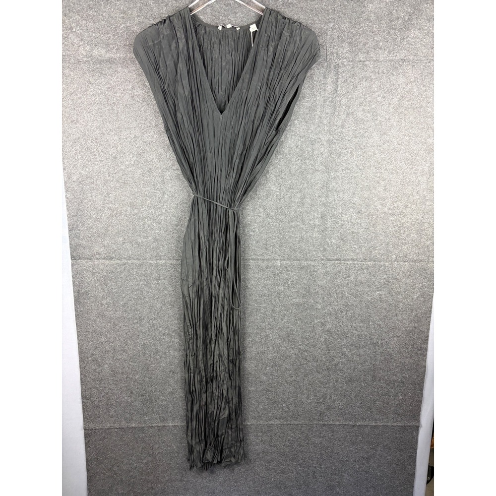 Vince Black Crushed Pleated Silk Blend V-Neck Maxi Dress Womens M V591851052